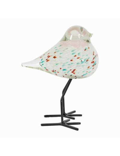 Décoration oiseau blanc vert rose en verre et métal 11x8x14cm