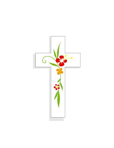 Croix Amour 10cm Fleurs rouges
