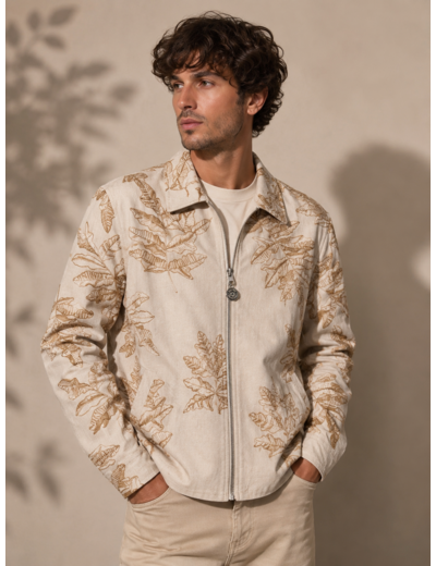Veste brodée à motif automnal