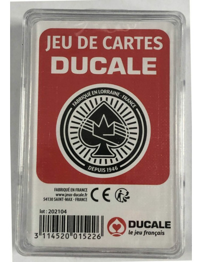 JEU DE 54 CARTES DOS ROUGE BOITE PLASTIQUE de chez DUCALE