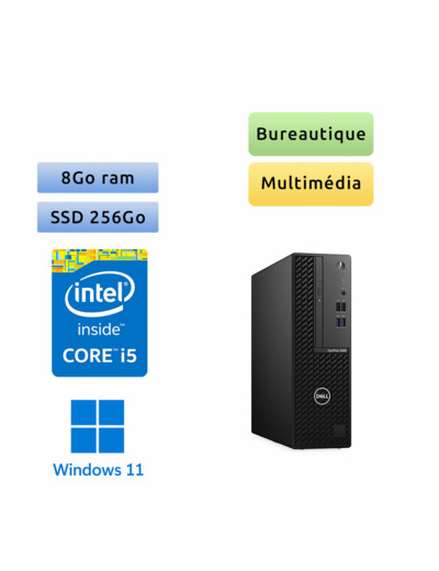 Dell Optiplex 3080 SFF - Windows 11 - i5 8Go 256Go SSD - Ordinateur Tour Bureautique PC