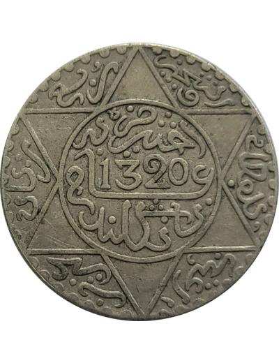 MAROC 2 1/2 DIRHAMS 1320 (1903) argent TB+ (Lec147)