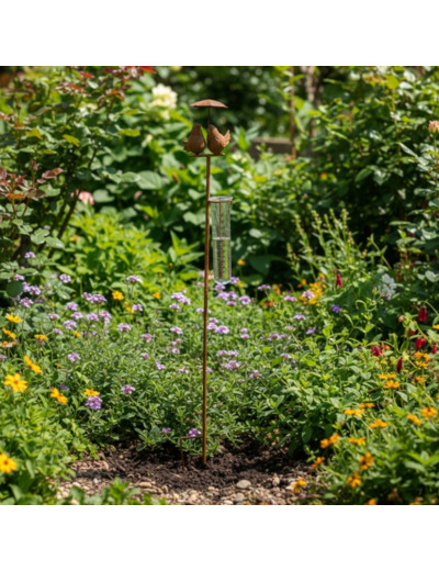 Pluviomètre couple d'oiseau 13x11x110cm