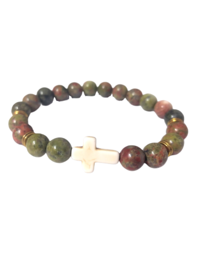 BRACELET élastique 8mm en pierre véritable- Unakite