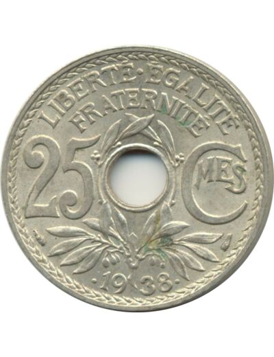 FRANCE 25 CENTIMES LINDAUER .1938. TTB+