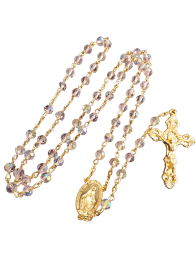 Chapelet Perles Cristal Sur Chaine Dorée - ROSE