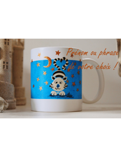 Joli Mug peint à la main, sur le thème des chats. Mazagran, tasse qui peut être personnalisée par un prénom, phrase, Pièce unique et signée