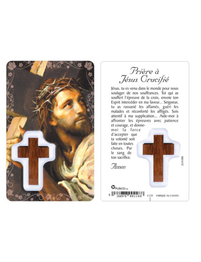 Carte-prière avec insertion FACE DU CHRIST - croix bois