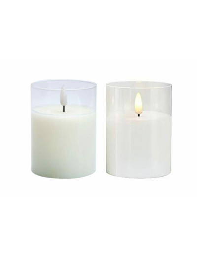 Bougie LED 7.5x10cm - Verre + Parafine blanche - Vendue sans pile