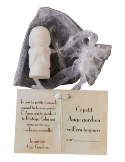 Ange Gardien Garçon Coeur -Statue en Albaster 4,5cm + TULLE