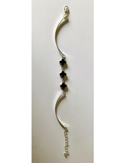 Bracelet en métal argenté - 3 petites croix émaillées noires