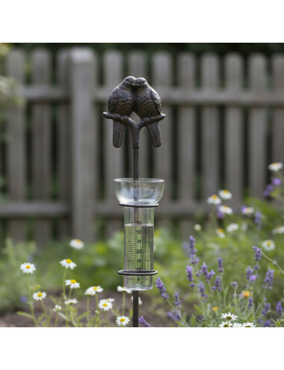 Pluviomètre jardin couple oiseaux fonte  10x10x112cm