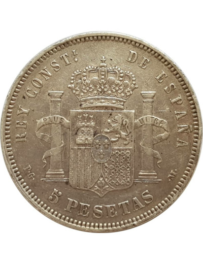 ESPAGNE 5 PESETAS 1890 (90) PGM ALFONSO XIII TTB (W689) N1