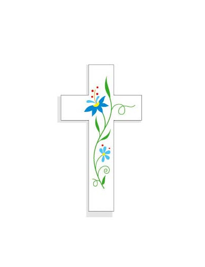 Croix Amour 10cm 2 fleurs bleues