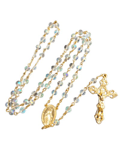 Chapelet Perles Cristal Sur Chaine Dorée - BLANC