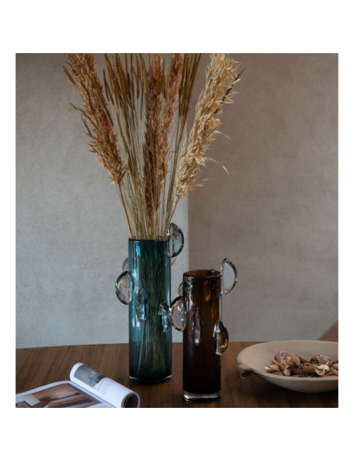 Grand vase verre bleu 20x20x46cm