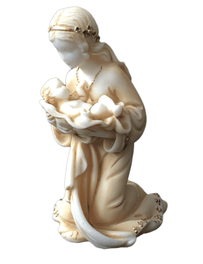 Vierge à l'Enfant - Statue en albâtre 10cm -Beige et Or