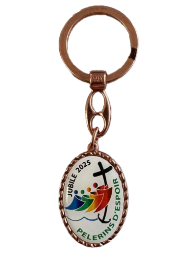 Porte-Clefs Oval Résine en Métal Doré Rose 37mm - Jubilé 2025