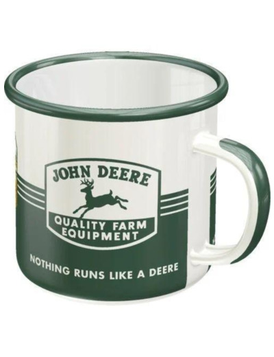 Mug émaillé rétro, John Deere, Quality Farm Equipement – Cadeau pour propiétaire de Tracteur, Tasse de camping, 360 ml – Nostalgic-Art