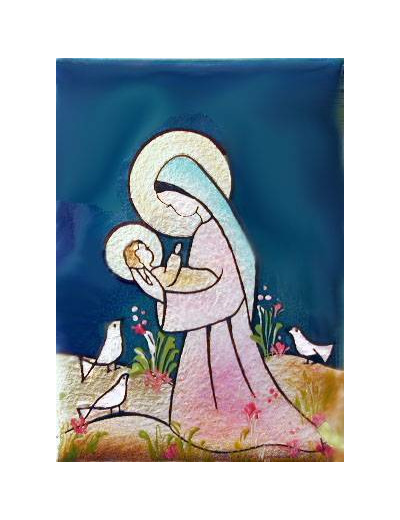 Vierge aux Colombes 11,6X8,4cm - EMAUX DU LIBAN