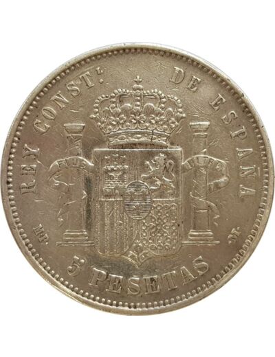 ESPAGNE 5 PESETAS 1888 (88) MPM ALFONSO XIII TTB (W689)