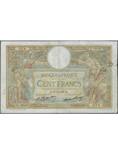 FRANCE 100 FRANCS MERSON sans LOM 13-11-1926 R.16006 TB+ (F24/05)
