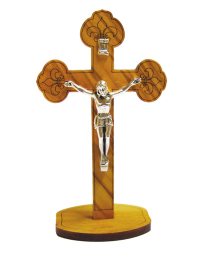 Crucifix en Olivier 10cm sur Pied découpé au Laser