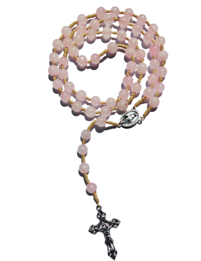 Chapelet sur Corde 8mm en pierre véritable- Quartz Rose