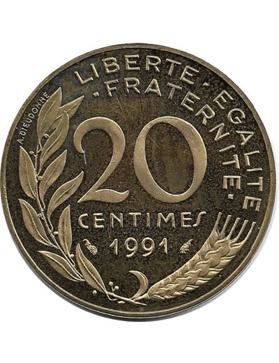 FRANCE 20 CENTIMES LAGRIFFOUL 1991 BE