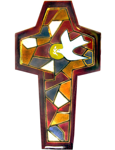 Vitrail du St Esprit rouge 18X10,4cm - EMAUX DU LIBAN