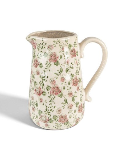 Pichet fleuri céramique vert rose 20x14x23cm