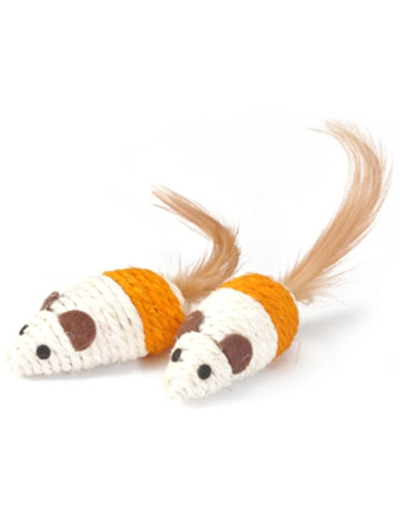 Souris en sisal avec plumes pour chats - 2x 7cm