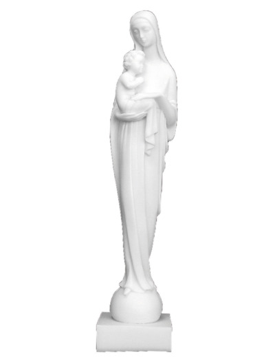 Vierge à l'Enfant Moderne - Statue en albâtre 31cm -Blanche