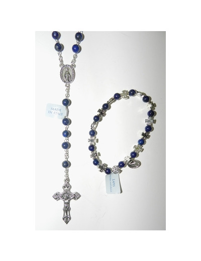 Coffret Chapelet +bracelet-dizainier argenté- LAPIS LAZULI