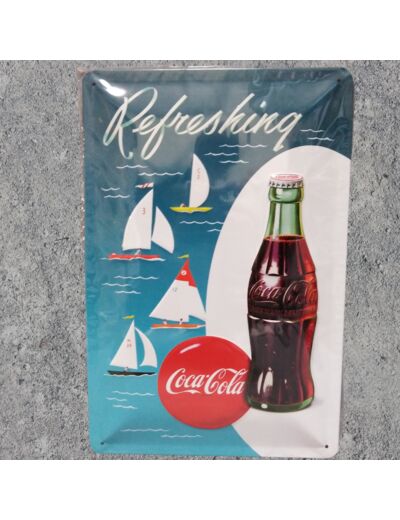 Plaque métal - Coca Cola Refreshing - 20 x 30 cm - Vintage Coca