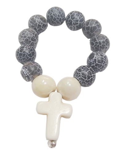 Dizainier élastique 8mm en pierre véritable- Agate Bleue craquelée