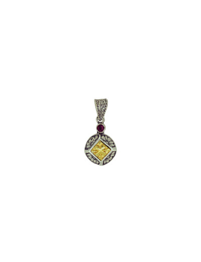 Pendentif en Argent 925 12mm - DORE OR FIN + GRENAT