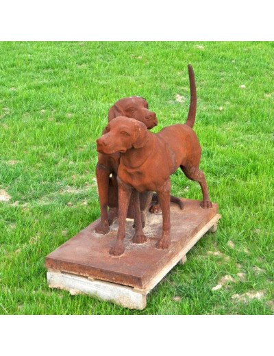Couple de chiens socle fonte 94x50x85cm