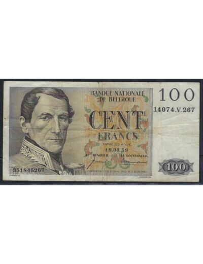 BELGIQUE 100 FRANCS 18.03.59 1959 V.267 TB+