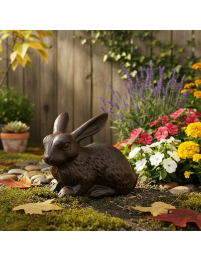 Lapin fonte patiné marron 14x7x10cm