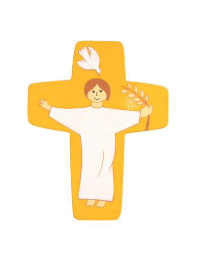 Croix Christ Réssuscité Jaune 12,5x9,5cm