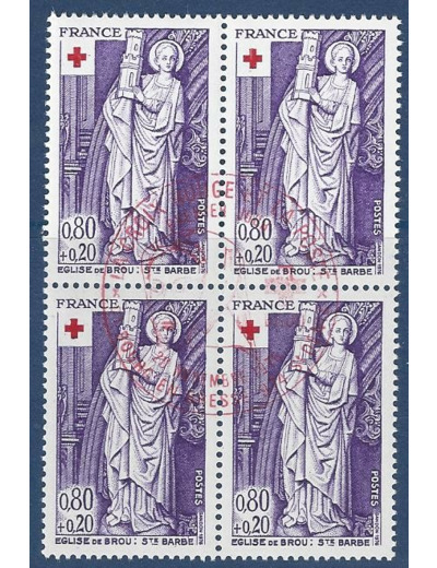 FRANCE BLOC 4 TIMBRES croix rouge 1976 Yvert 1910 Neuf mais OBLITERE 1er Jour