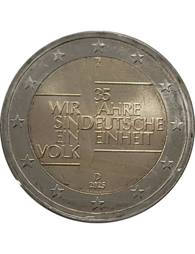ALLEMAGNE 2025 2 EURO UNITE ALLEMANDE les 5 ateliers ADFGJ UNC
