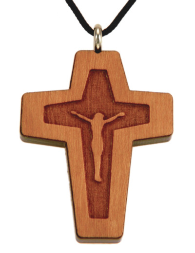 Croix en Bois d'Erable Vernis 3,8cm avec Cordon - CHRIST