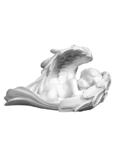 Ange endormi dans les ailes- Statue en albâtre 9x15cm - Blanc-Droit