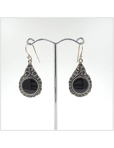 Boucles d'oreilles Onyx et Argent Massif