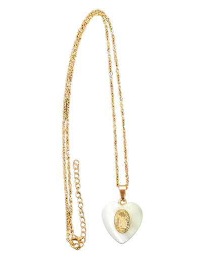 Pendentif Coeur Nacre 20mm  + Chaîne  Dorée Réglable - St Michel