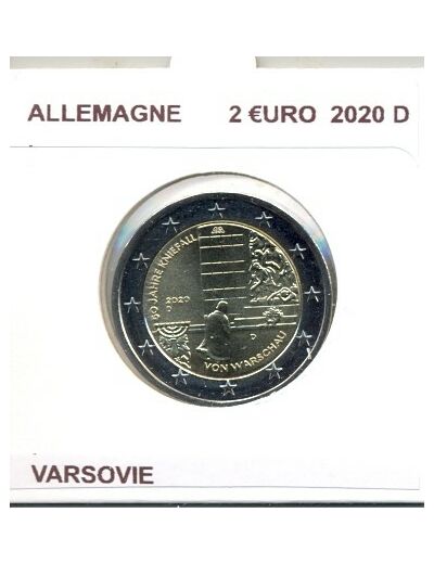 ALLEMAGNE 2020 D  2 EURO COMMEMORATIVE VARSOVIE SUP