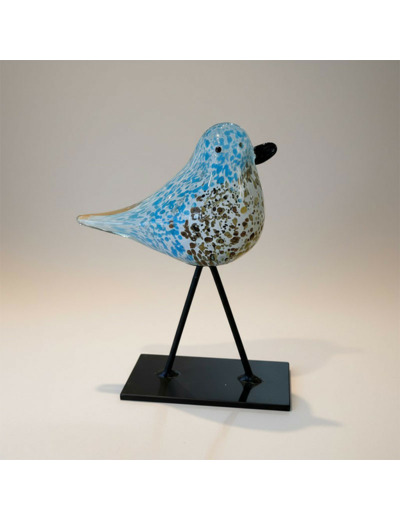 Silhouette oiseau bleu verre sur pied 20x17x7cm