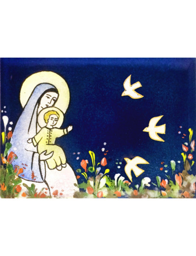 Vierge aux oiseaux 11,6X8,4cm - EMAUX DU LIBAN
